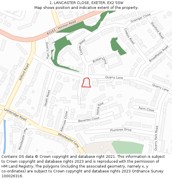 1, LANCASTER CLOSE, EXETER, EX2 5SW: Location map and indicative extent of plot