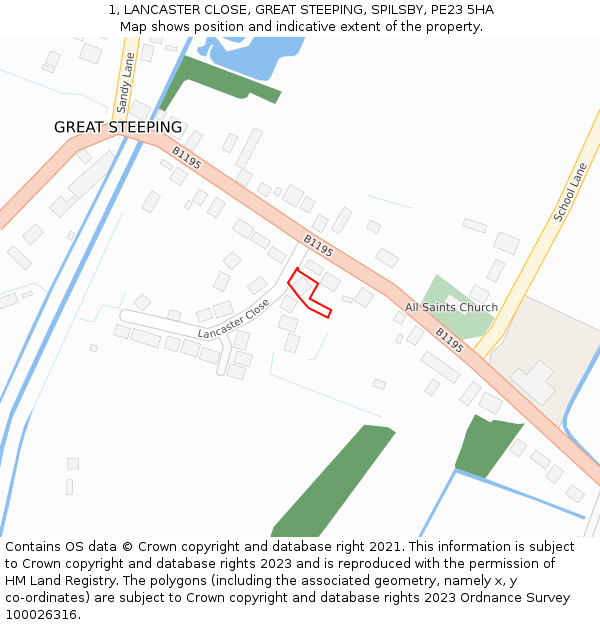 1, LANCASTER CLOSE, GREAT STEEPING, SPILSBY, PE23 5HA: Location map and indicative extent of plot