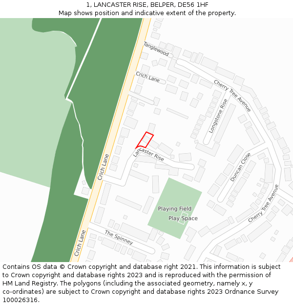 1, LANCASTER RISE, BELPER, DE56 1HF: Location map and indicative extent of plot