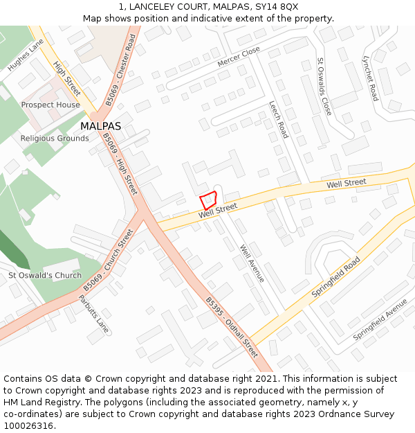 1, LANCELEY COURT, MALPAS, SY14 8QX: Location map and indicative extent of plot