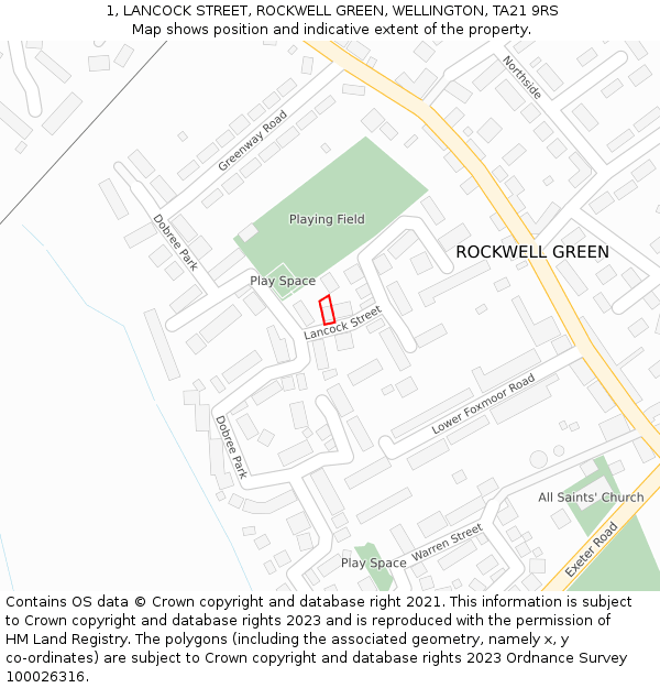 1, LANCOCK STREET, ROCKWELL GREEN, WELLINGTON, TA21 9RS: Location map and indicative extent of plot