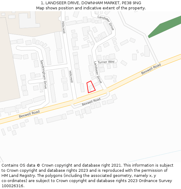 1, LANDSEER DRIVE, DOWNHAM MARKET, PE38 9NG: Location map and indicative extent of plot