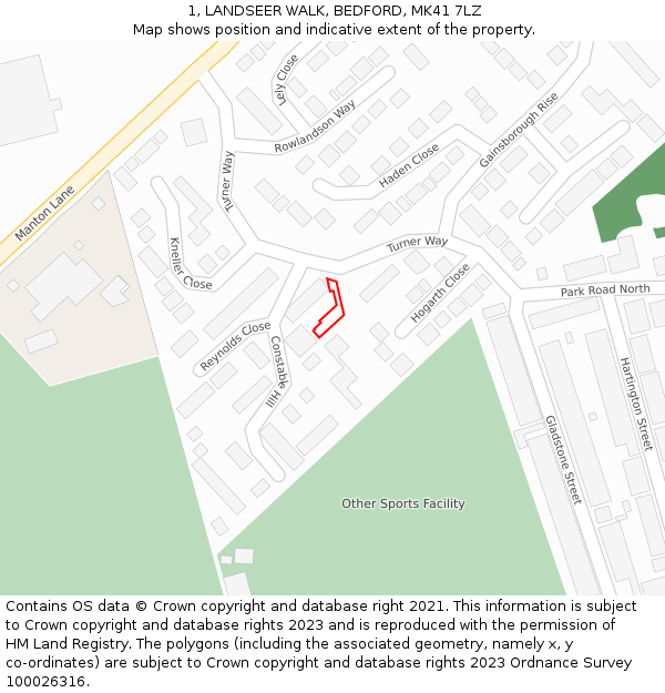 1, LANDSEER WALK, BEDFORD, MK41 7LZ: Location map and indicative extent of plot