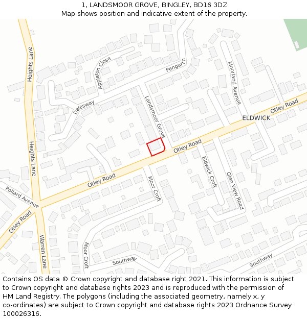 1, LANDSMOOR GROVE, BINGLEY, BD16 3DZ: Location map and indicative extent of plot