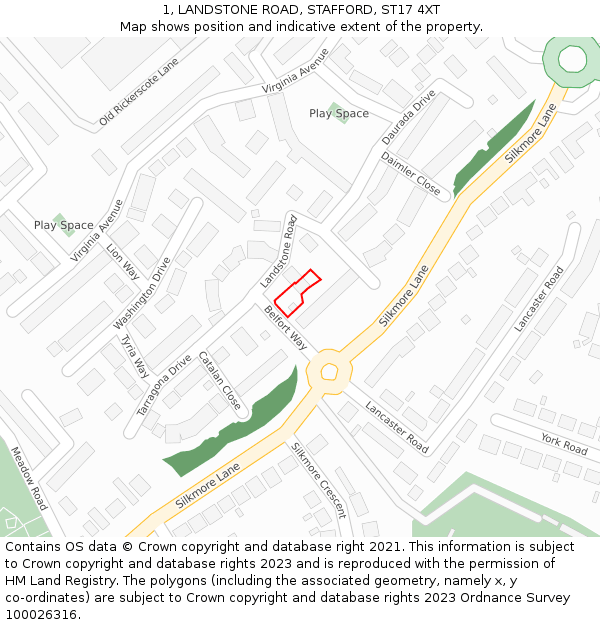 1, LANDSTONE ROAD, STAFFORD, ST17 4XT: Location map and indicative extent of plot