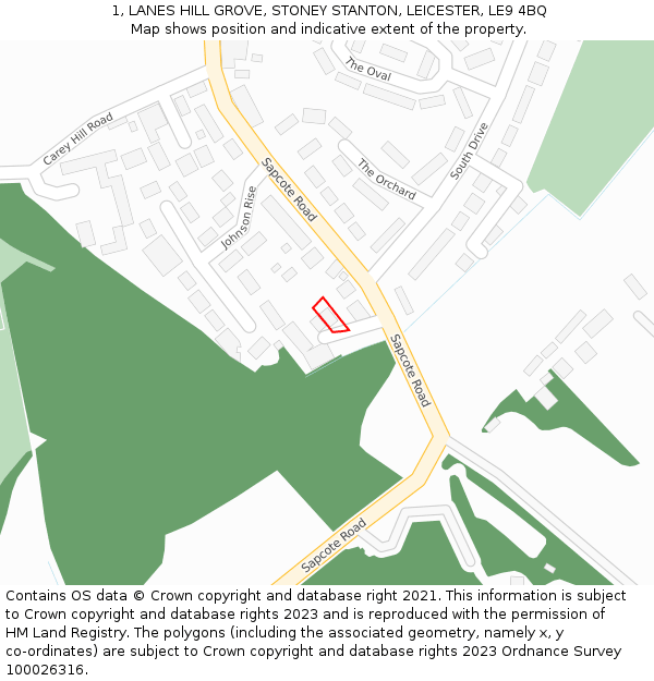 1, LANES HILL GROVE, STONEY STANTON, LEICESTER, LE9 4BQ: Location map and indicative extent of plot