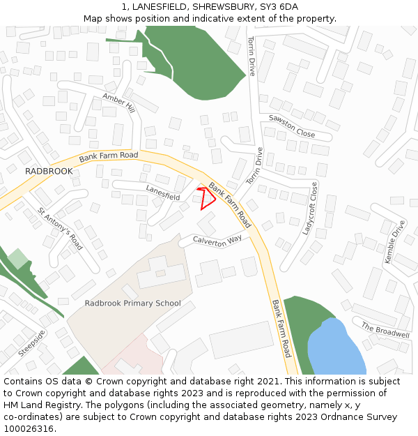 1, LANESFIELD, SHREWSBURY, SY3 6DA: Location map and indicative extent of plot