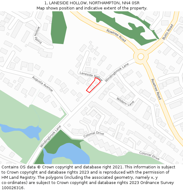 1, LANESIDE HOLLOW, NORTHAMPTON, NN4 0SR: Location map and indicative extent of plot