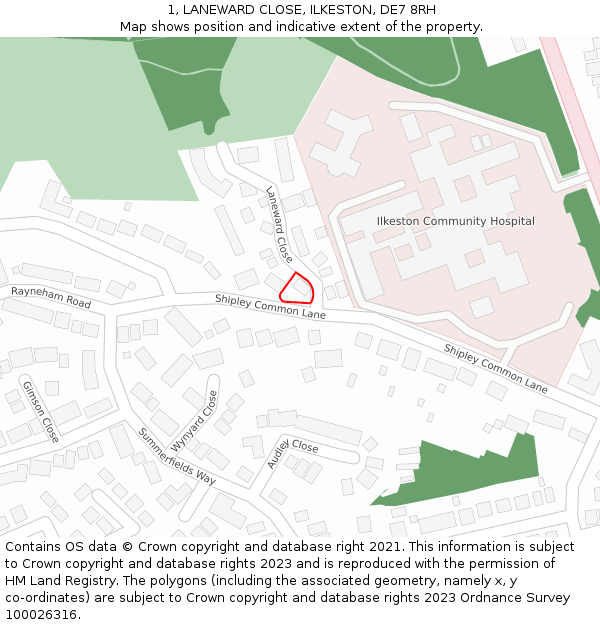 1, LANEWARD CLOSE, ILKESTON, DE7 8RH: Location map and indicative extent of plot