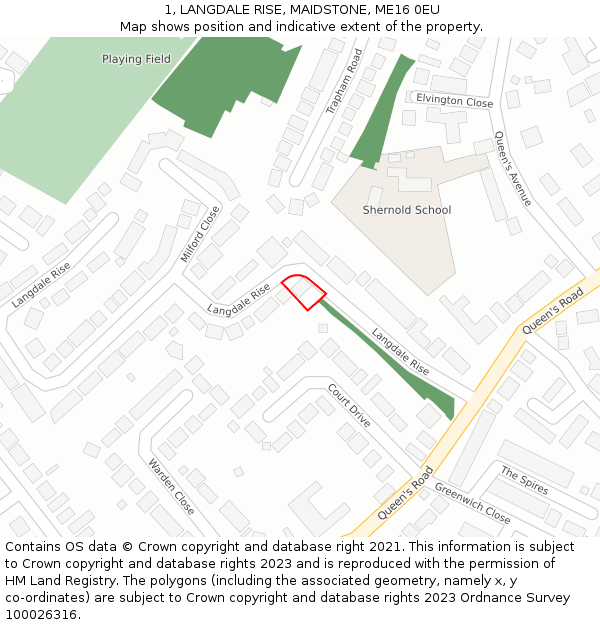 1, LANGDALE RISE, MAIDSTONE, ME16 0EU: Location map and indicative extent of plot