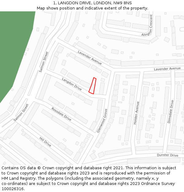 1, LANGDON DRIVE, LONDON, NW9 8NS: Location map and indicative extent of plot