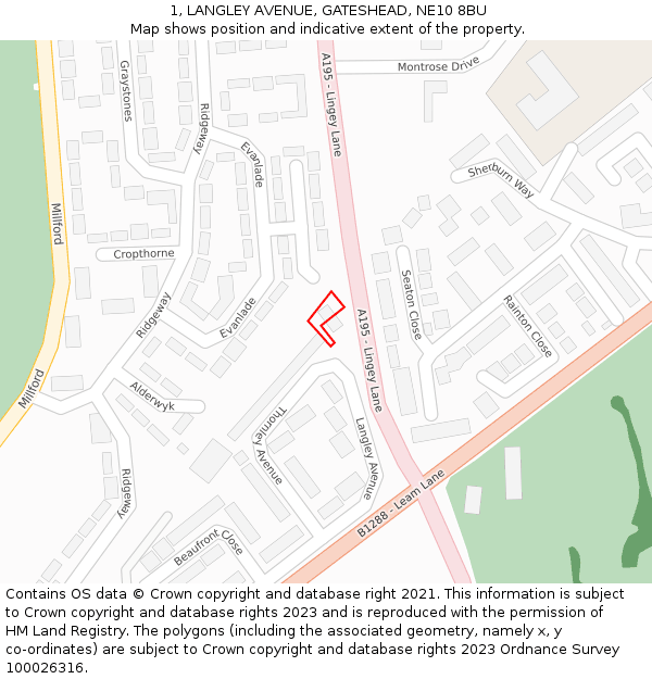 1, LANGLEY AVENUE, GATESHEAD, NE10 8BU: Location map and indicative extent of plot
