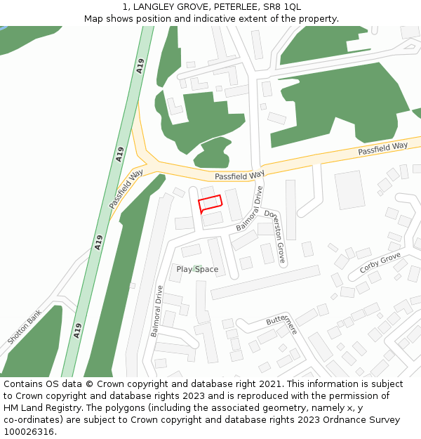 1, LANGLEY GROVE, PETERLEE, SR8 1QL: Location map and indicative extent of plot