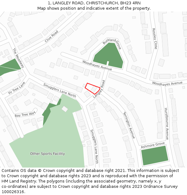 1, LANGLEY ROAD, CHRISTCHURCH, BH23 4RN: Location map and indicative extent of plot