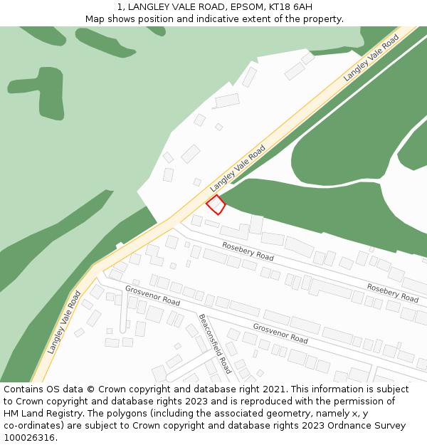 1, LANGLEY VALE ROAD, EPSOM, KT18 6AH: Location map and indicative extent of plot