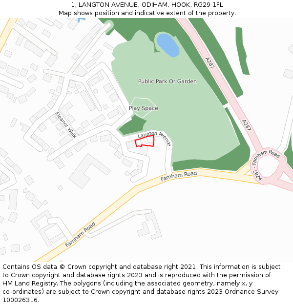 1, LANGTON AVENUE, ODIHAM, HOOK, RG29 1FL: Location map and indicative extent of plot