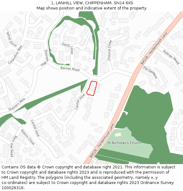 1, LANHILL VIEW, CHIPPENHAM, SN14 6XS: Location map and indicative extent of plot