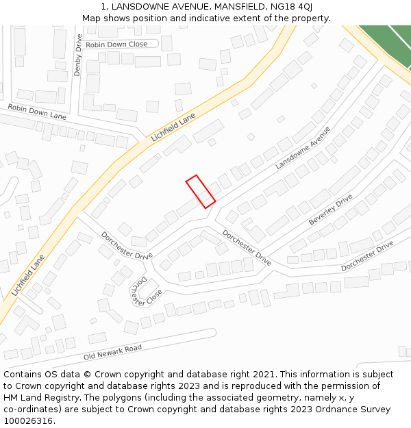 1, LANSDOWNE AVENUE, MANSFIELD, NG18 4QJ: Location map and indicative extent of plot