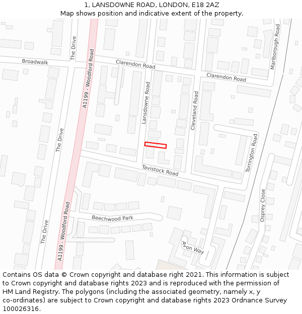 1, LANSDOWNE ROAD, LONDON, E18 2AZ: Location map and indicative extent of plot
