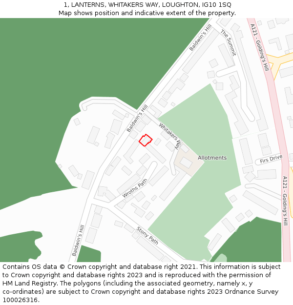 1, LANTERNS, WHITAKERS WAY, LOUGHTON, IG10 1SQ: Location map and indicative extent of plot