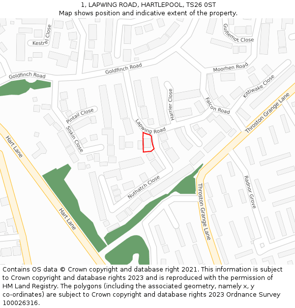 1, LAPWING ROAD, HARTLEPOOL, TS26 0ST: Location map and indicative extent of plot
