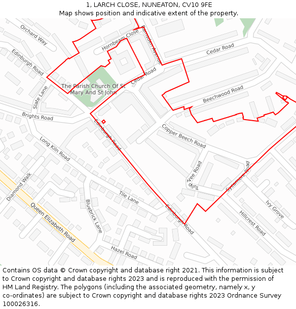 1, LARCH CLOSE, NUNEATON, CV10 9FE: Location map and indicative extent of plot