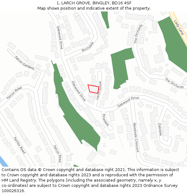 1, LARCH GROVE, BINGLEY, BD16 4SF: Location map and indicative extent of plot