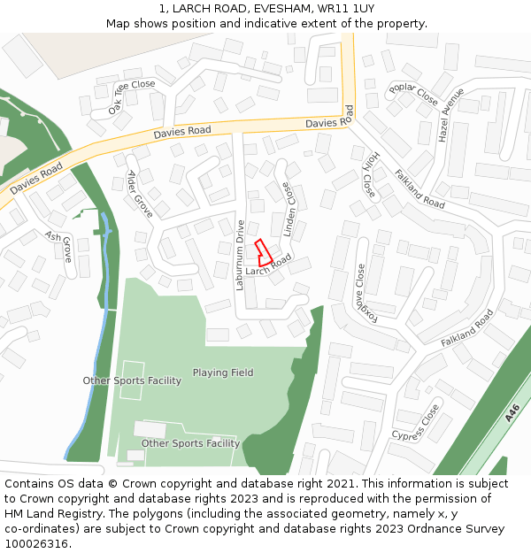1, LARCH ROAD, EVESHAM, WR11 1UY: Location map and indicative extent of plot