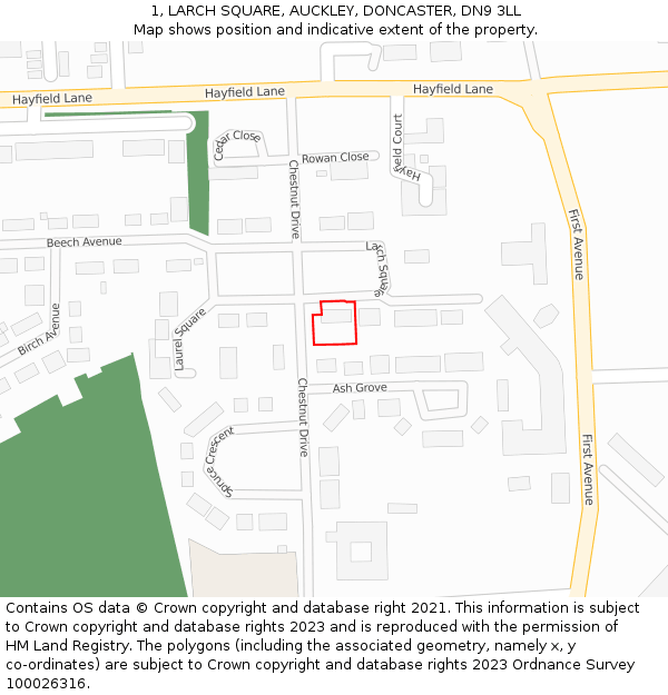 1, LARCH SQUARE, AUCKLEY, DONCASTER, DN9 3LL: Location map and indicative extent of plot