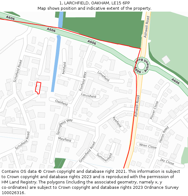 1, LARCHFIELD, OAKHAM, LE15 6PP: Location map and indicative extent of plot