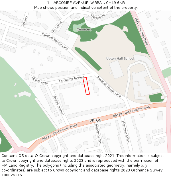 1, LARCOMBE AVENUE, WIRRAL, CH49 6NB: Location map and indicative extent of plot