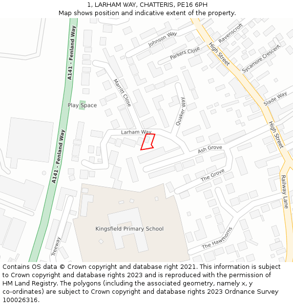 1, LARHAM WAY, CHATTERIS, PE16 6PH: Location map and indicative extent of plot