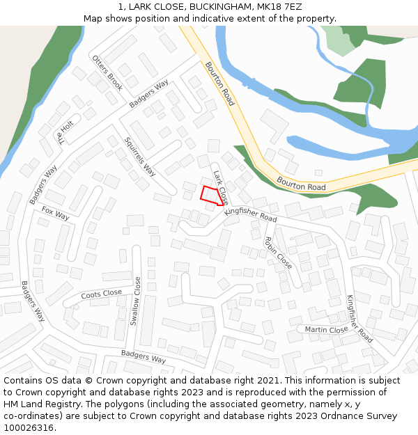 1, LARK CLOSE, BUCKINGHAM, MK18 7EZ: Location map and indicative extent of plot