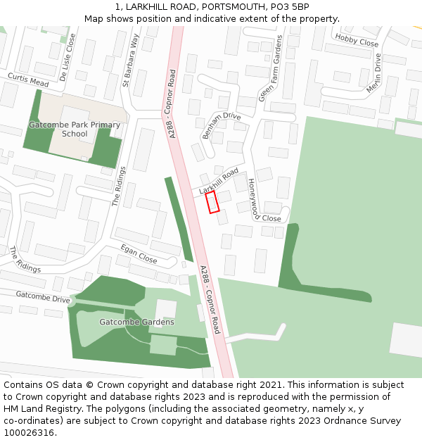 1, LARKHILL ROAD, PORTSMOUTH, PO3 5BP: Location map and indicative extent of plot