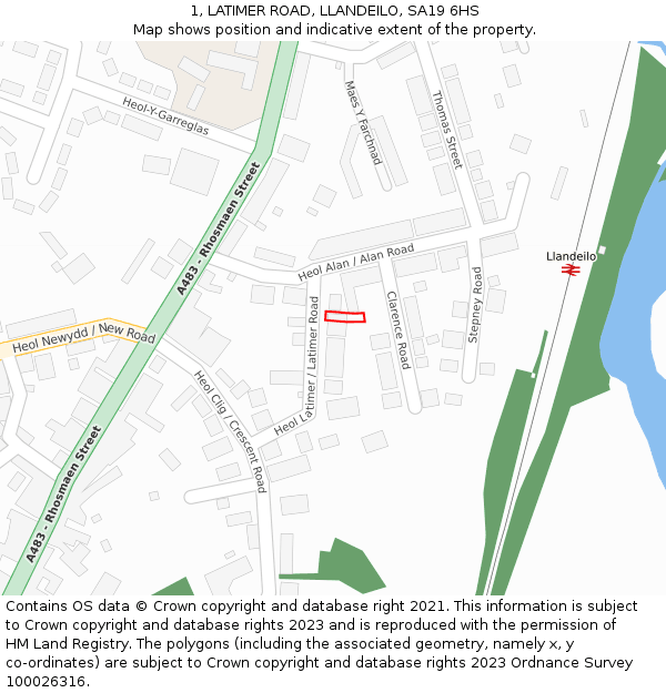 1, LATIMER ROAD, LLANDEILO, SA19 6HS: Location map and indicative extent of plot