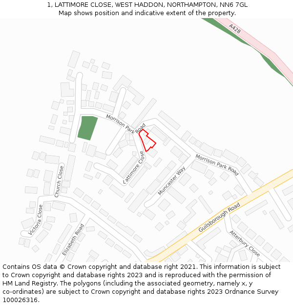 1, LATTIMORE CLOSE, WEST HADDON, NORTHAMPTON, NN6 7GL: Location map and indicative extent of plot