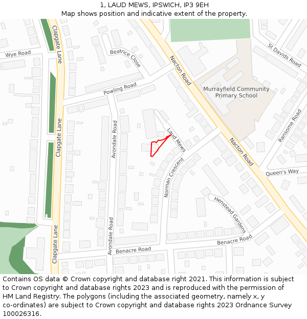 1, LAUD MEWS, IPSWICH, IP3 9EH: Location map and indicative extent of plot