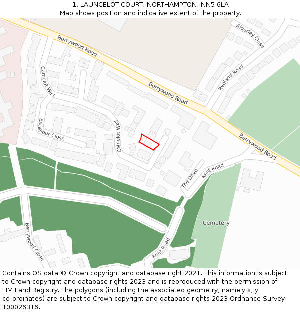 1, LAUNCELOT COURT, NORTHAMPTON, NN5 6LA: Location map and indicative extent of plot