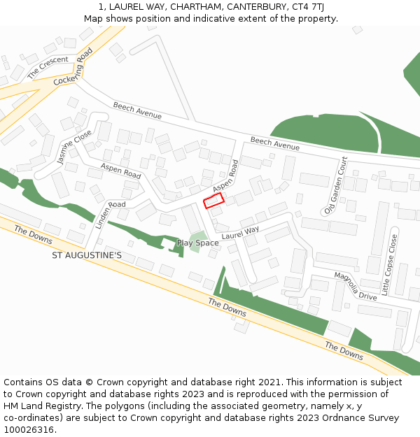 1, LAUREL WAY, CHARTHAM, CANTERBURY, CT4 7TJ: Location map and indicative extent of plot