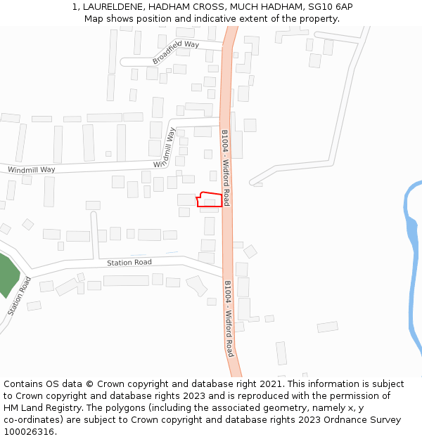 1, LAURELDENE, HADHAM CROSS, MUCH HADHAM, SG10 6AP: Location map and indicative extent of plot