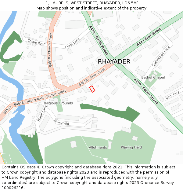 1, LAURELS, WEST STREET, RHAYADER, LD6 5AF: Location map and indicative extent of plot