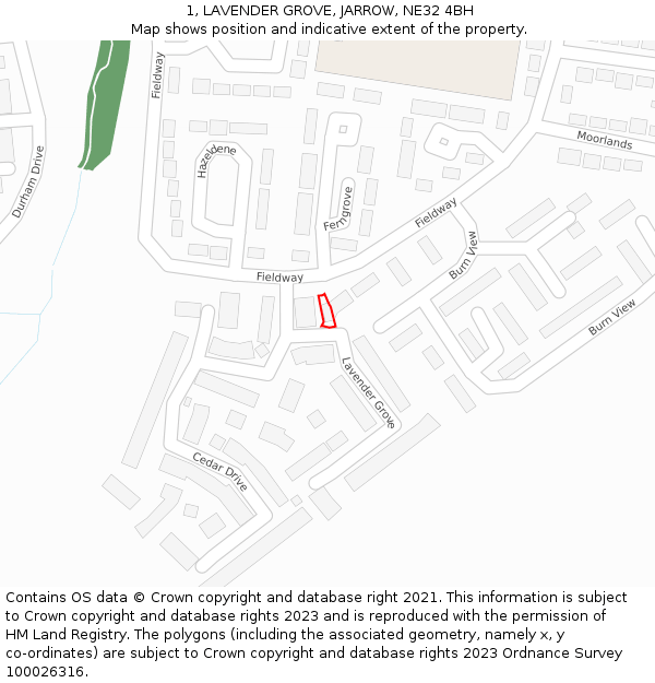 1, LAVENDER GROVE, JARROW, NE32 4BH: Location map and indicative extent of plot