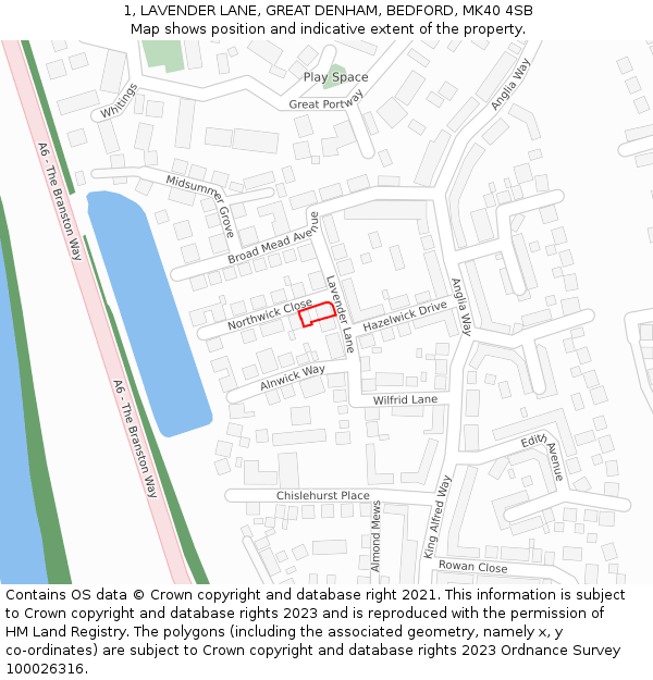 1, LAVENDER LANE, GREAT DENHAM, BEDFORD, MK40 4SB: Location map and indicative extent of plot