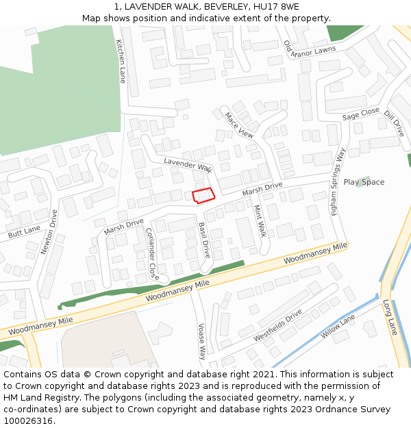 1, LAVENDER WALK, BEVERLEY, HU17 8WE: Location map and indicative extent of plot