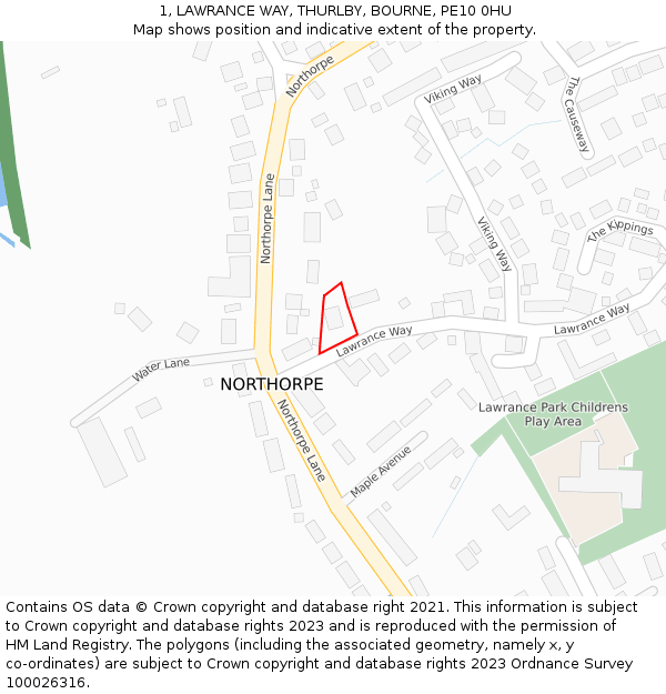 1, LAWRANCE WAY, THURLBY, BOURNE, PE10 0HU: Location map and indicative extent of plot