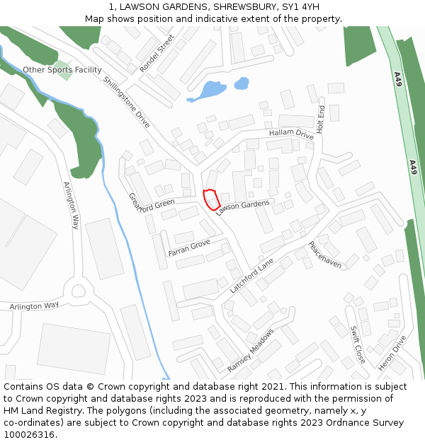 1, LAWSON GARDENS, SHREWSBURY, SY1 4YH: Location map and indicative extent of plot