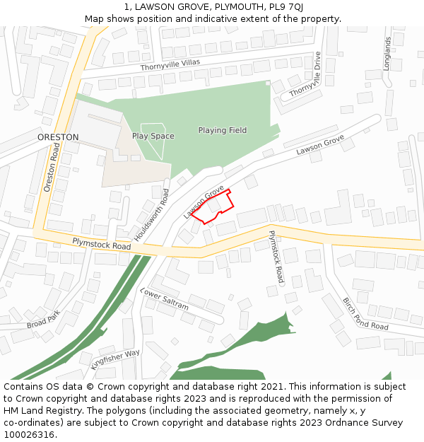 1, LAWSON GROVE, PLYMOUTH, PL9 7QJ: Location map and indicative extent of plot