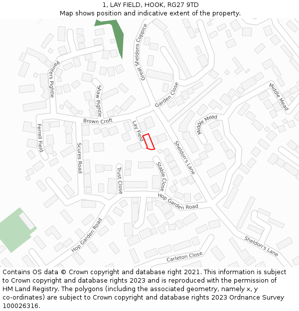 1, LAY FIELD, HOOK, RG27 9TD: Location map and indicative extent of plot