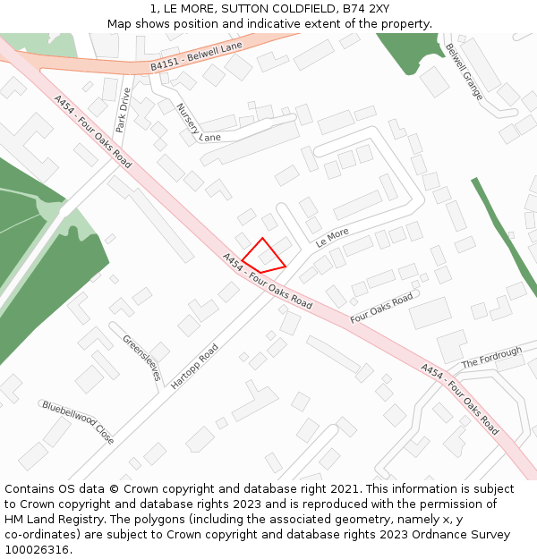 1, LE MORE, SUTTON COLDFIELD, B74 2XY: Location map and indicative extent of plot