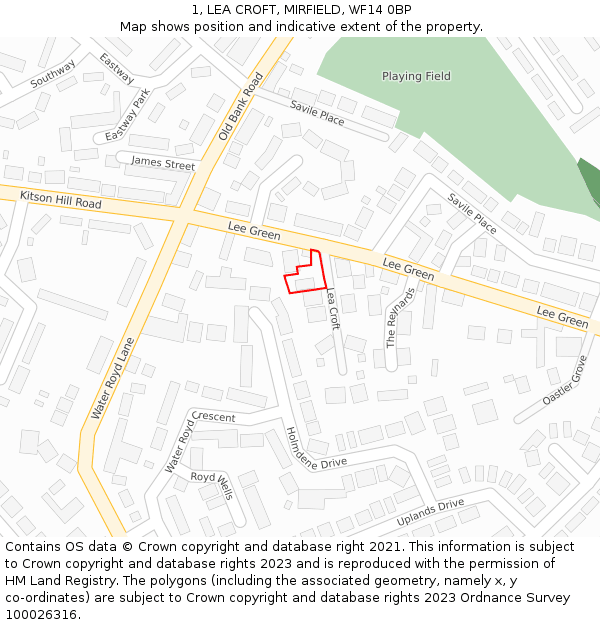 1, LEA CROFT, MIRFIELD, WF14 0BP: Location map and indicative extent of plot